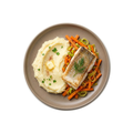 Fischfilet auf Karotten-Lauch-Gemüse mit Kartoffelpüree