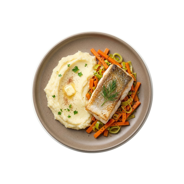 Fischfilet auf Karotten-Lauch-Gemüse mit Kartoffelpüree