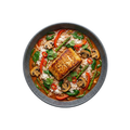 Fischfilet in rotem Curry, Gemüse und Duftreis