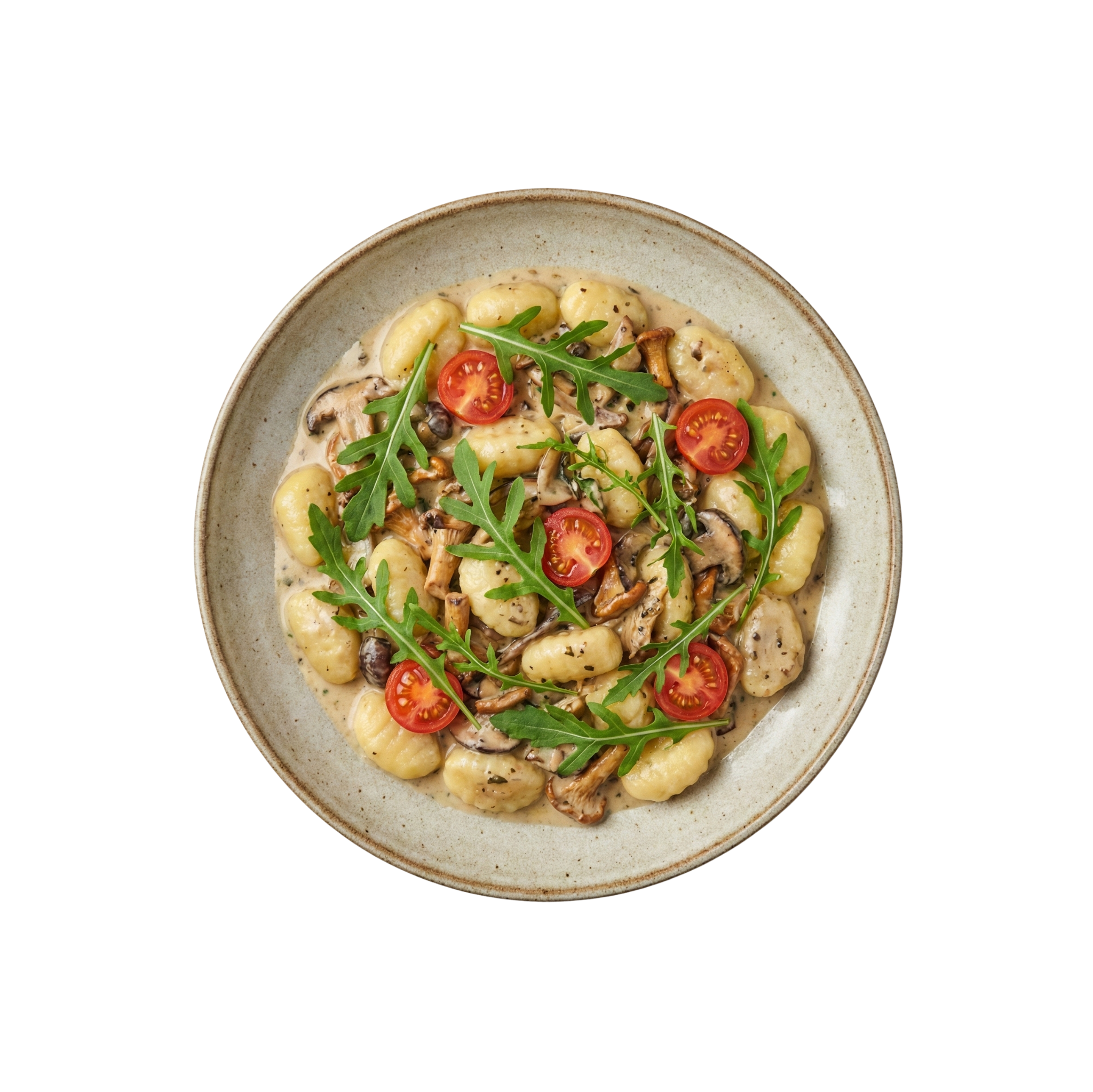 Gnocchi in Waldpilzcreme mit Rukola und Kirschtomaten
