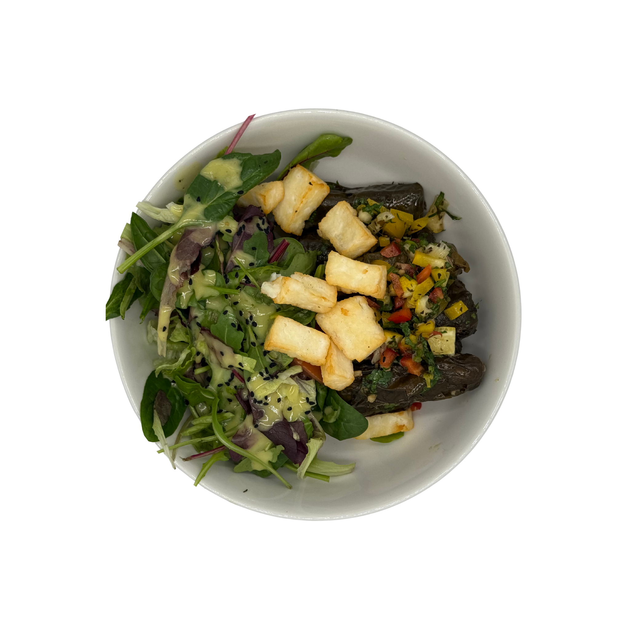 Griechische Weinblätter mit Halloumi & Salat