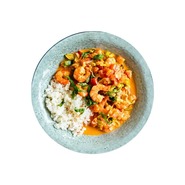 Garnelen in rotem Curry mit Basmatireis