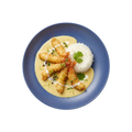 Tempura-Garnelen auf Thai-Kokos-Sauce mit Duftreis